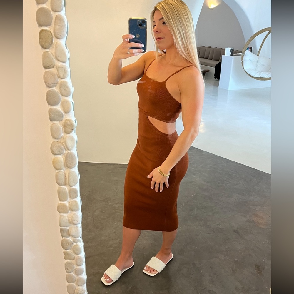 DFTI cut out brown midi dress